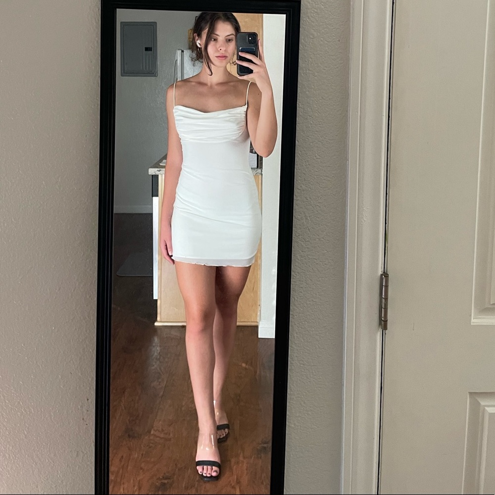 White Cowl Neck Bodycon Dress